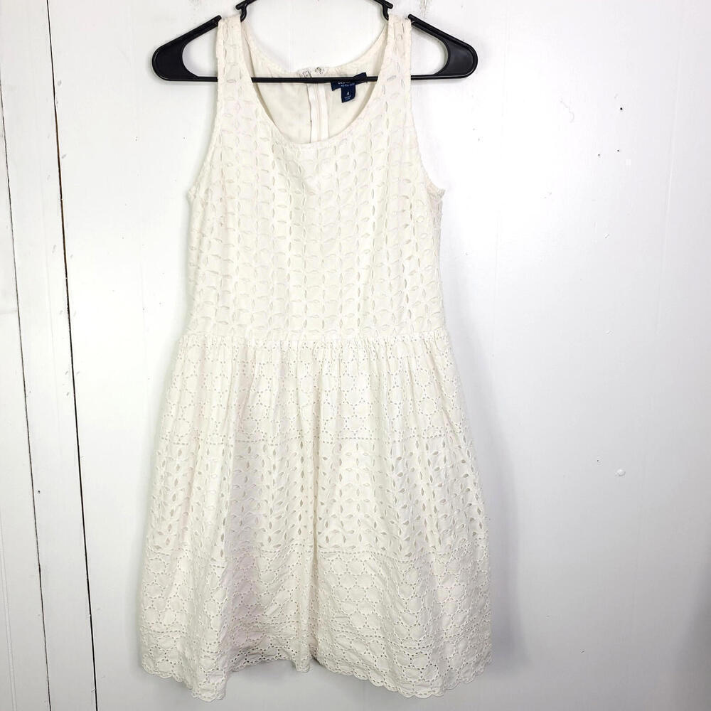 Old Navy Dress Womens 4 White Fit Flare All Over Eyelet Bridal Shower Rehearsal